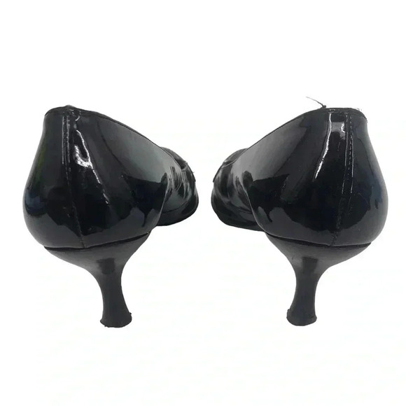 STUART WEITZMAN HEELS WOMENS 7.5 BLACK PATENT LEATHER TASSEL KITTEN - Picture 11 of 14